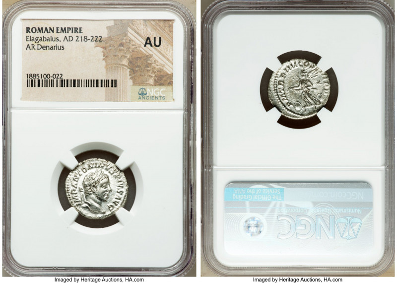 Elagabalus (AD 218-222). AR denarius (19mm, 5h). NGC AU. Rome, AD 221. IMP ANTON...