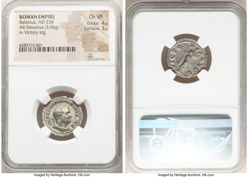Balbinus (April-July AD 238). AR denarius (20mm, 3.06 gm, 7h). NGC Choice VF 4/5...