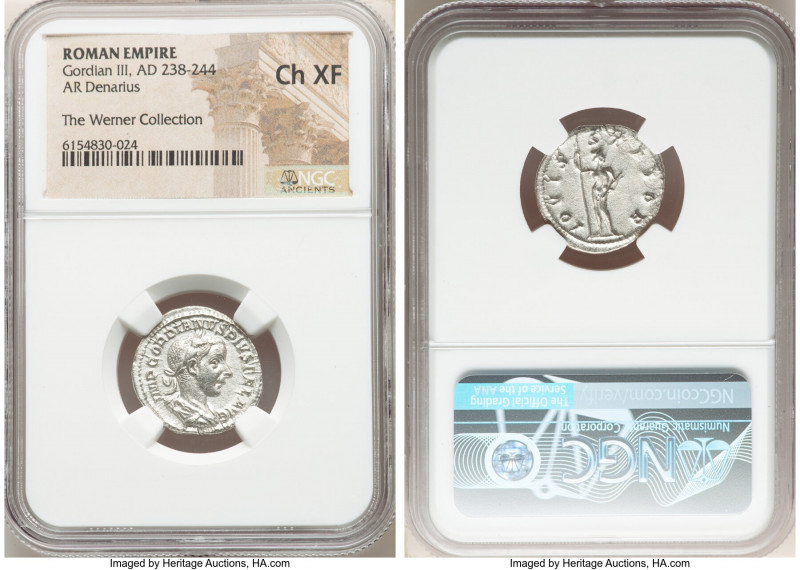 Gordian III (AD 238-244). AR denarius (20mm, 6h). NGC Choice XF. Rome, AD 241-24...