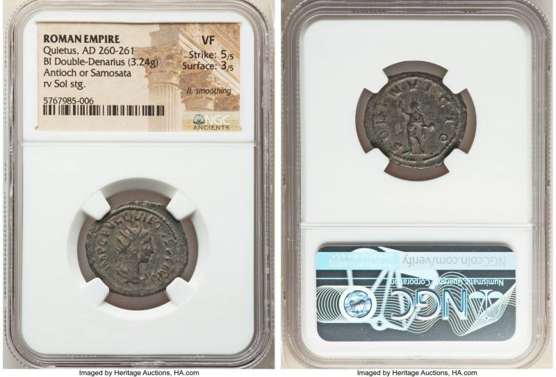 Quietus (AD 260-261). BI antoninianus (23mm, 3.24 gm, 6h). NGC VF 5/5 - 3/5, lig...