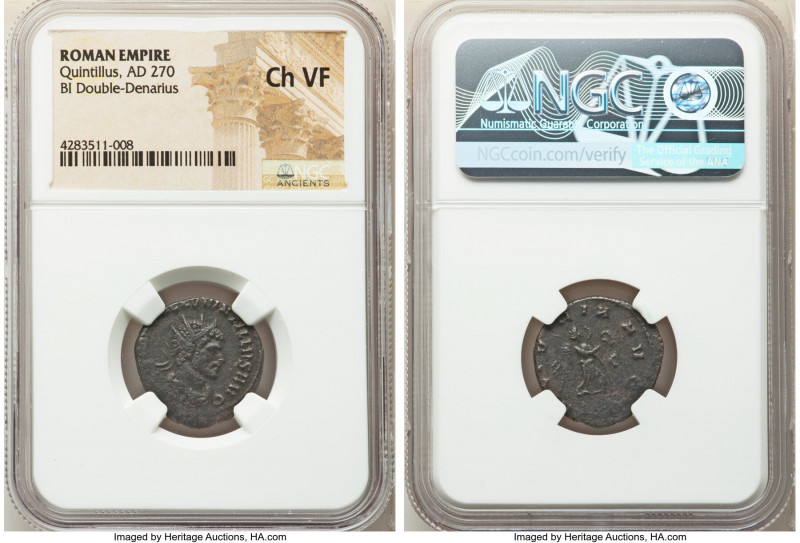 Quintillus (AD 270). BI antoninianus (20mm, 12h). NGC Choice VF. Rome, IMP C M A...