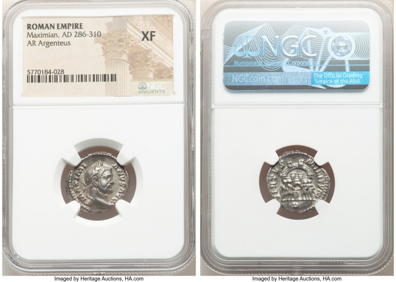 Maximian, First Reign (AD 286-310). AR argenteus (20mm, 12h). NGC XF. Rome, 2nd ...