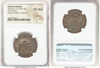 Severus II, as Caesar (AD 306-307). AE follis or BI nummus (27mm, 6h). NGC Choice AU, Silvering. Heraclea, 1st officina, AD 305-306. FL VAL SEVERVS NO...