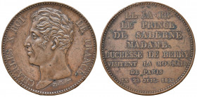 NAPOLI. Francesco I di Borbone (1825-1830). Medaglia 1825. Per la visita del principe di Salerno e della duchessa di Berry alla zecca di Parigi. BR (g...