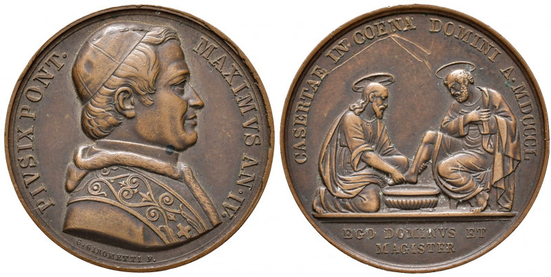 Pio IX (1846-1878). Medaglia 1850 An. II. Opus: Girometti. Lavanda dei piedi in ...