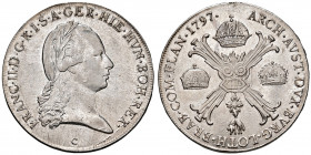 AUSTRIA. Francesco II (1792-1806). Tallero 1797 C (Praga). AG (g 29,58). KM 2158. Metallo lucente e bei fondi. Segno al bordo al R/.
SPL/qFDC