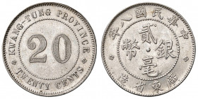 CINA. Kwangtung. 20 Cents anno 8 (1919). KM-Y423.
qFDC