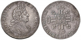 FRANCIA. Luigi XIV "il Re Sole" (1643-1715). 1/2 Ecu (demi-ecu) 1704 H La Rochelle. AG (g 13,48). Gad. 194. Evidenti tracce di ribattitura. Raro.
BB+