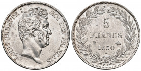 FRANCIA. Luigi Filippo I (1815-1848). 5 franchi 1830 B (Rouen). AG (g 25,08). Gad. 676; KM 735. Spazzolata. Colpetti al bordo.
qSPL/SPL