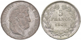 FRANCIA. Luigi Filippo I (1830-1848). 5 Franchi 1842 Strasburgo. AG (g 24,75). K.M. 749.3.
BB