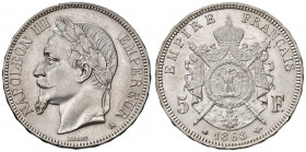 FRANCIA. Napoleone III (1852-1870). 5 franchi 1868 A (Parigi). AG (g 25,07). Gad. 739; KM 799. Lievemente spazzolata.
SPL+