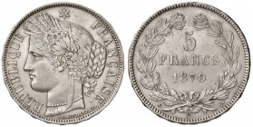 FRANCIA. III Repubblica (1870-1941). 5 franchi 1870 A (Parigi) senza legenda. AG (g 24,93). KM 818. Bel metallo.
SPL/SPL+