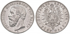 GERMANIA. Baden. Frederick I (1856-1907). 5 mark 1876 G. AG (g 27,58). KM 263.
qBB