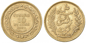 TUNISIA. Ali Bey (1882-1902). 10 Franchi 1891 A. AU (g 3,21). KM 226.
BB