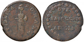 ASCOLI. Prima Repubblica Romana (1798-1799). 2 Baiocchi. CU (g 16,96). Gig. 1a. RRR Var. al D/. REPVBLICA.
qBB