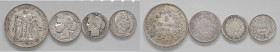 FRANCIA. Lotto di 4 Monete: 5 Franchi 1875, 2 Franchi 1895, 1 Franco 1847, 1 Franco 1871. AG. Conservazione come da foto.
