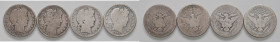 USA. Lotto di 4 monete: 1/2 Dollaro 1898, 1904, 1908, 1909. AG. Mediamente MB.
MB