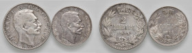 SERBIA. Pietro I (1903-1918). Lotto di 2 monete. 2 Dinar 1915. AG. qBB. - 1 Dinar 1912. AG. BB/SPL. AG.
