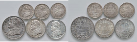 ROMA. Pio IX (1846- 1870). Lotto di 6 monete. 2 Lire 1867 XXII, 1 Lira 1866 XXI, 1 Lira 1867 XXI, 10 Soldi 1867 XXI, 10 Soldi 1867 XXII, 10 Soldi 1868...