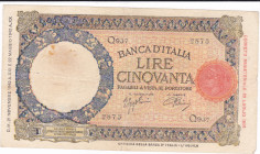 REGNO D'ITALIA. Banca d'Italia. 50 lire LUPETTA (FASCIO) L'AQUILA. 21-11-1942. Gig. BI-8B. 
BB