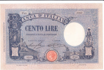 REGNO D'ITALIA. Banca d'Italia. 100 lire AZZURRINO(DECRETO). 08-08-1926. Gig. BI-16C. RRR. Piega centrale, piccolo strappetto al bordo vicino il decre...