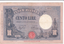 REGNO D'ITALIA. Banca d'Italia. 100 lire AZZURRINO (FASCIO). 16-12-1932. Gig. BI-18J. R. Pieghe centrali, foro da spillo e macchie.
BB