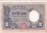 REGNO D'ITALIA. Banca d'Italia. 100 lire AZZURRINO (FASCIO). 21-11-1933. Gig. BI-18K. R. Periziata Marco Esposito.
BB+