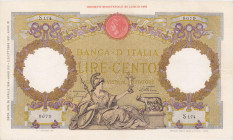REGNO D'ITALIA. Banca d'Italia. 100 lire ROMA GUERRIERA (FASCIO) ROMA. 30-04-1936. Gig. BI-19/9.
qSPL