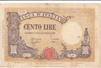 REGNO D'ITALIA. Banca d'Italia. 100 lire GRANDE "B" (B.I.). 23-08-1943. Gig. BI-22A.
BB