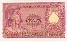 REPUBBLICA ITALIANA. Biglietto di Stato. 100 lire ITALIA ELMATA. 31-12-1951. Gig.BS-24B. 
FDS