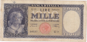REPUBBLICA. Biglietto di banca. 1000 lire TESTINA. 20-03-1947. Gig. BI-53A. R. Scritta al rv.
qBB