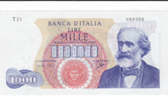 REPUBBLICA. Biglietto di banca. 1000 lire GIUSEPPE VERDI - 1°Tipo. 14-01-1964. Gig. BI-55C. R.
SPL+