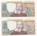 REPUBBLICA. Biglietto di banca. Lotto da 2 esemplari di 2000 lire GALILEO GALILEI. 22-10-1976. Gig. BI-59B. E 24-10-1983. Gig. BI-59C.
FDS