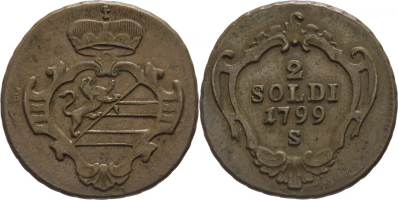 Gorizia - Francesco II (1792-1835) - 2 soldi 1799 - Schmollitz - KM# 42 - Cu

...