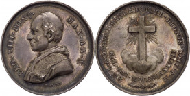 Leone XIII, Pecci (1878-1903) - medaglia emessa nel 1888 a ricordo del Giubileo Sacerdotale di Leone XIII con croce raggiante su nubi - Mod. 153 - Ag ...