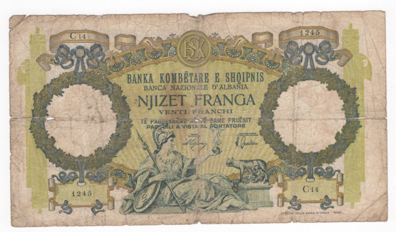 Albania - Occupazione italiana (1939-1943) - 20 franga - N° serie: C14 1245 - 19...