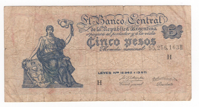 Argentina - Repubblica federale (dal 1861) - 5 pesos - N°serie: 55,256, 163 H - ...