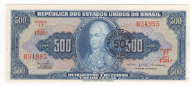 Brasile - Repubblica federale (dal 1967) - 500 cruzeiros con sovrastampa da 50 centesimi - 1° stampa - N° serie: 034995 - 1967 - American Banknote Com...