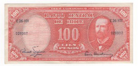 Cile - repubblica (dal 1818) - 100 pesos sovrastampanto con valore di 10 centesimi di scudo - N° serie: E 26-101 928397 - 1960-1961 - Casa de Moneda d...