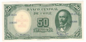 Cile - repubblica (dal 1818) - 50 pesos sovrastampanto con valore di 5 centesimi di scudo - N° serie: EC 23-25 9338090 - 1960-1961 - Casa de Moneda de...