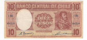 Cile - repubblica (dal 1818) - 10 pesos - N° serie: I 86 050224 - 1947-1958 - Firme: Trucco - Maschke - Casa de Moneda de Chile - P# 112

mBB 

SP...