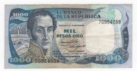 Colombia - repubblica (dal 1886) - 1000 pesos oro - N° serie: 74054059 - 1986 - Thomas de la Rue & Company - P#424c

mBB 

SPEDIZIONE IN TUTTO IL ...