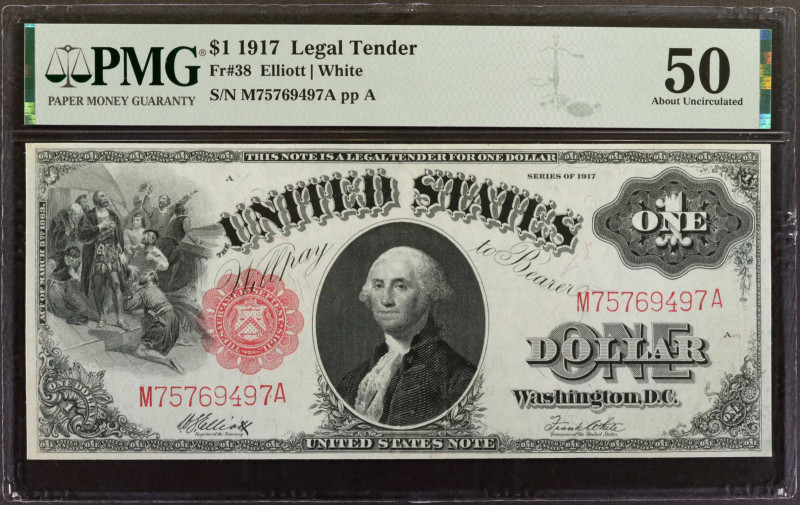 Fr. 38. 1917 $1 Legal Tender Note. PMG About Uncirculated 50.

Bright paper an...