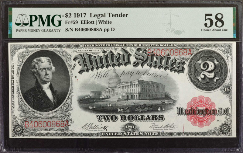 Fr. 59. 1917 $2 Legal Tender Note. PMG Choice About Uncirculated 58.

Bright p...