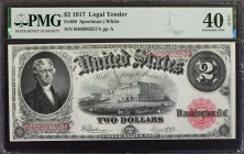 Fr. 60. 1917 $2 Legal Tender Note. PMG Extremely Fine 40 EPQ.

A bright and attractive example of this mid grade Legal Deuce.

Estimate: $200.00 -...