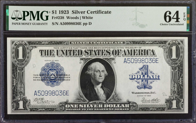 Fr. 238. 1923 $1 Silver Certificate. PMG Choice Uncirculated 64 EPQ.

A nearly...