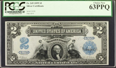 Fr. 249. 1899 $2 Silver Certificate. PCGS Currency Choice New 63 PPQ.

A four digit serial number of "3038" is seen on this always popular Silver Ce...