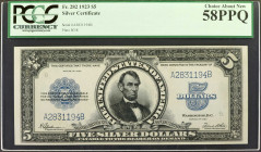 Fr. 282. 1923 $5 Silver Certificate. PCGS Currency Choice About New 58 PPQ.

One of the most popular Silver Certificate designs, this Lincoln Portho...