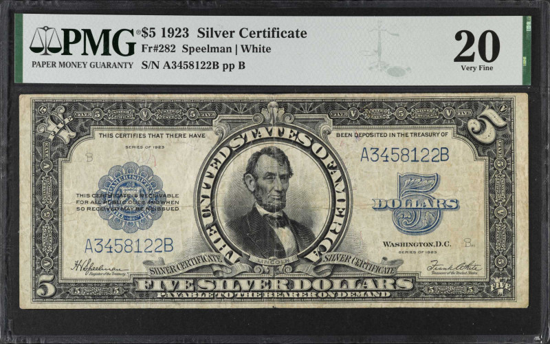 Fr. 282. 1923 $5 Silver Certificate. PMG Very Fine 20.

An always in demand Li...