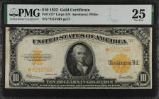 Fr. 1173*. 1922 $10 Gold Certificate Star Note. PMG Very Fine 25.

Large serial number variety. A Very Fine offering of this always in demand replac...
